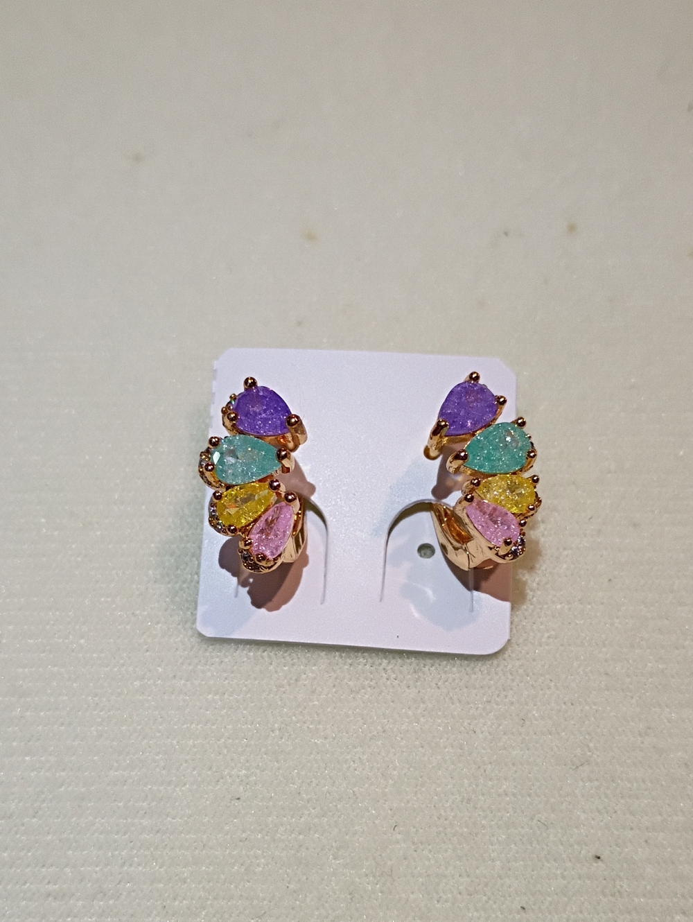 New Colorful Teardrop Cluster Hoop Earrings - Pink, Purple, Teal, Yellow
